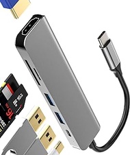 USB C Hub to Hdmi TF Micro SD Card Reade USB Type Port Dongle Adapter(6in1)Thunderbolt Charger Multiport Splitter Docking Station Monitor Laptop Mouse Accessorie for Surface duo Dell HP Lenovo Macbook