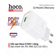 Củ sạc nhanh Hoco C72Q 1 cổng USB sạc nhanh 3A PD 18W tương thích với nhiều thiết bị ( EU )