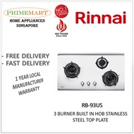 Rinnai RB-93US 3 Burner Built-In Hob Stainless Steel Top Plate - 1 Year Local Manufacturer Warranty