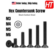 [10 PCS] M3 M4 M5 M6 Hex Socket Countersunk Head Screw Black Carbon Steel M3 Screw M4 Screw M5 Screw
