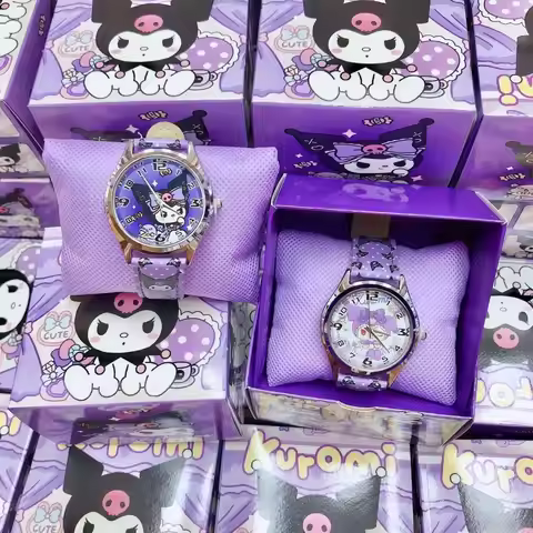 Sanrio Cartoon Kuromi Hello Kitty Girls Watch Quartz Pointer Gift Set for Elementary School