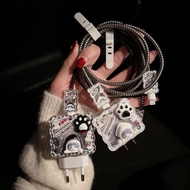 New Black Cat 5-Piece Protective Set Case For Iphone Apple Adapter 18W/20W Charging Cable Cute Carto