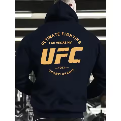 Fashion UFC Print Men's Hooded Sweatshirt Retro Casual Flannel Long Sleeve Sweatshirt Streetwear Tre