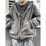 LK6O Car Washed Distressed Hooded Zipper Jacket Loose Cotton Padded Jacket