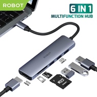USB HUB ROBOT HT360 6in1 Usb-C Hub, With Hdmi 4K Usb3.0 SD/TF Multiport