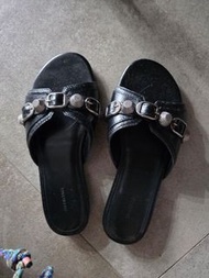 Balenciaga 黑色銀扣拖鞋