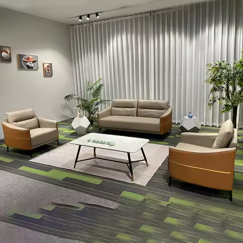 Office Sofa PU Leather Sofa With Coffee Table Set Office Furniture Modern Office Sofa Set