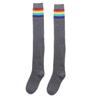 Womens Thigh High Stocking Rainbow Striped Ladies Girls Black White Long Winter Over Above Knee Sock
