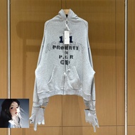 Hip Hop Project Grailz Glove Sleeve Zipper Hoodie Jacket Men Women Gray Winter Autumn Band Play Loos