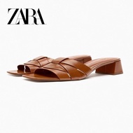 Zara Brown Thick Heel Thin Strap Combination Outer Wear Sandals Women High Heel Women's Shoes