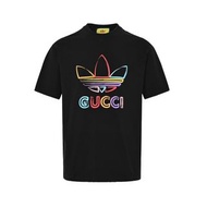 義大利時尚品牌Gucci X adidas聯名三葉草鏤空字母印花短袖T恤 代購非預購