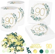 Pack of 20 90th Birthday Decoration Napkins + 12 Pieces Lantern Table Decoration 90th Birthday + Euc