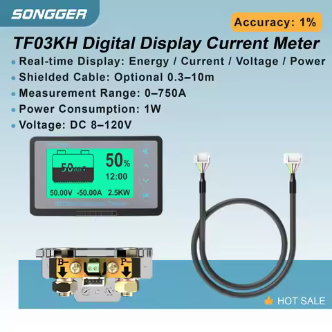 TF03KH digital current meter DC8-120V 0-750A power 1W cable length 3M for electric vehicles power su