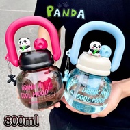 800ml Cute Panda Water Bottle with Straw Kids Jug Handle Cup BPA-Free Leakproof Tumbler for School