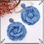 ARREBUL Denim Blue Fabric Earrings, Exaggerate Ornament Blue Rose Earrings, Handmade Denims Flower E