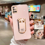 Hontinga ปลอกเคสสำหรับ Samsung Galaxy A73 5G A72 A71 5G 4G A7 2018เคสพร้อมขาตั้งขายึดแบบพับได้ Panda แฟชั่นสีทึบหรูหรา Chrome Soft TPU Square เคสโทรศัพท์คลุมทั้งหมดเคสป้องกันกล้อง Anti Gores เคสยาง