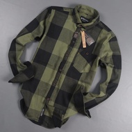 KEMEJA Brill Eighty Eight - Black Olive/Army Premium Long Flannel Shirt 88 L3255