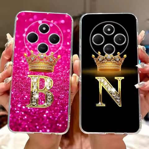 For Xiaomi Redmi 14C 4G Case Redmi 14R 5G Cover Luxury Crown Letters Silicone Couple Phone Cases For