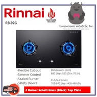 Rinnai RB-92G 88cm 2 Burner Hyper-Flame Built in Glass Gas Cooker-Hob| FREE Replacement Installation