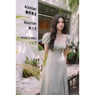 FEN PUFFY SLEEVES RUCHED DRESS [SAGE GREEN]