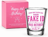 Kimoli 21st Birthday Gifts for Women Pink Finally 21 Shot Glass with Gift Funny Retired ID Design 21