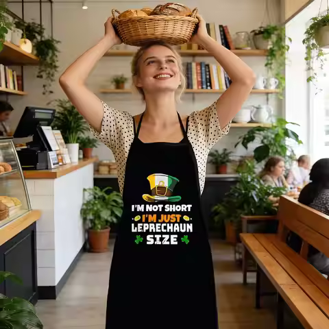 St. Patrick's Day Apron, Funny Leprechaun Size Kitchen Cooking Apron, Green Hat Print Chef Bib, Holi