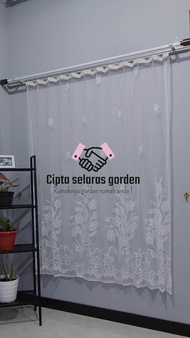 Gorden vitrase polos putih motif bunga tulip