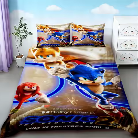 Boys Gifts Sonic 3pcs Duvet Cover Set Cartoon Bedding Set Soft and Comfortable Bedroom Dormitory Dec