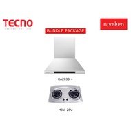 (HOOD + HOB) Tecno KA 2038 (60cm) Chimney Cooker Hood  + Tecno MINI 2SV (70cm) 2 Burner Stainless Steel Cooker Hob