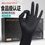 Usjing（WOLSGIN）Disposable Gloves Nitrile Rubber Kitchen Food Grade Extra Thick and Durable Household Nitrile Glove Black plus Size