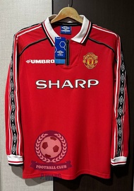 New!! เสื้อฟุตบอลย้อนยุค Retro แมนยู แขนยาว ปี 1998/1999 Home อัดชื่อนักเตะ Beckham, Paul Schole, Eric Giggs, Roy Keane