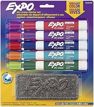 EXPO Low Odor Dry Erase Marker Starter Set with White Board Eraser, Chisel Tip Dry Erase Markers, As