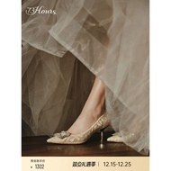 73hours Women's Shoes Love Melting Gold 2025 Autumn New Style Pointed Stiletto Heel Lace Wedding Sho