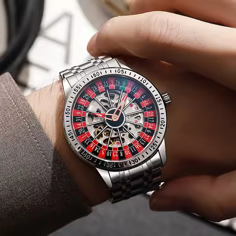 DULUNWE Design Men's Mechanical Watch Arabic numerals Rotating Dial Roulette Automatic Watch Luminou