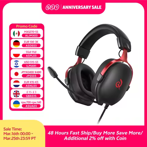 QCY VN200 Pro Wired Gaming Headset With Mic 40mm Driver 7.1 Surround Over Ear Headphones For PC PS4 
