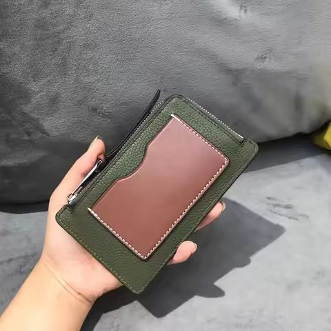 Women Genuine Leather Small Wallet Zip Coin Purse Fashion Patchwork Credit Multi Card Holders Female