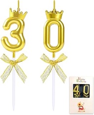 EAKE 30th Birthday Candle Gold Number Candles 30 Pieces Cake Topper with Crown for Happy 30th Birthd