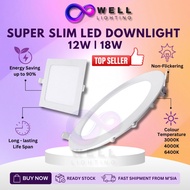 Lampu Siling Super Slim LED Recessed Downlight 12W 18W Rumah Round Square Down Lights Home Room Ceil