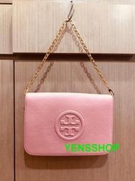 TORY BURCH 櫻花粉色荔枝軟皮扁包(手拿包)