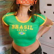 Women's '90s Y2K Brazil Crop Top - Short Sleeve Summer Fashion