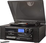 Crosley CR7010A-BK Ridgemont 3-Speed Turntable with Bluetooth, AM/FM Radio, CD Player, Cassette Deck, and Aux-in