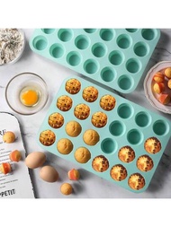 1個24孔迷你蛋糕和松餅矽膠模具,圓形蛋糕松餅烤盤,適用於松餅,蛋糕,布丁,塔和布朗尼,隨機顏色