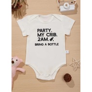 Party My Crib 2am Bring A Bottle Letter Pattern Print Baby Onesies