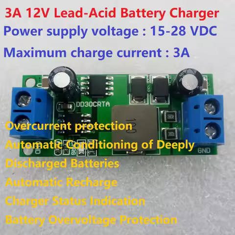 3A 12V Lead-Acid Battery charger input 15-28V Over-Charge 14.8V Float-Charge 13.55V for UPS Car Sola
