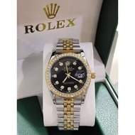Rolex date just diamond stone quartz analog stylish stainless steel jam tangan Lelaki battery watche