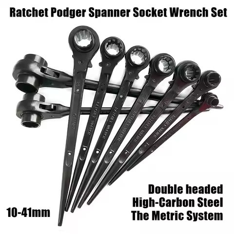 Funnytek Ratchet Podger Spanner Socket Wrench Set Tools Set Podger Spanner Steel Erecting Scaffold T
