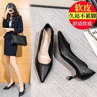 WC3 Women's Soft Leather Comfortable High Heels - Black Mid-Heel Work Shoe 2025