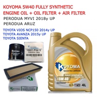 PERODUA MYVI 2018year , PERODUA ARUZ OIL FILTER + AIR FILTER + KOYOMA 5W40 FULLY SYNTHETIC ENGINE OIL