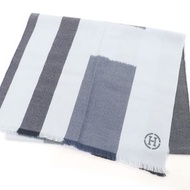 愛馬仕 H394832T Ikat 4H 100% 羊絨皮革 H Logo 貼片大圍巾 冰川藍/海洋藍 男士款 成色極佳 原價：¥225,500