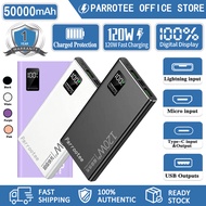 Parrotee PowerBank 500000mAh 120W bank kuasa with Dual USB Type-C and PD Quick Charge 3.0 for Androi